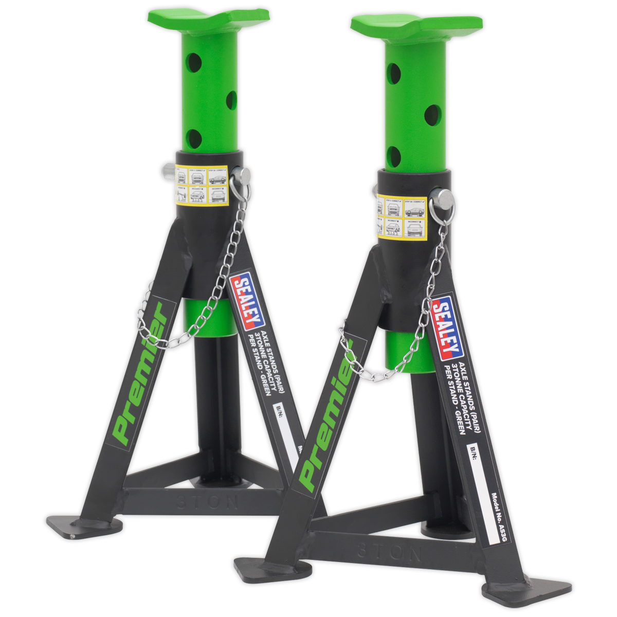 Premier Low Entry Trolley Jack & Axle Stands, 3 Tonne, Green (3040AGCOMBO)