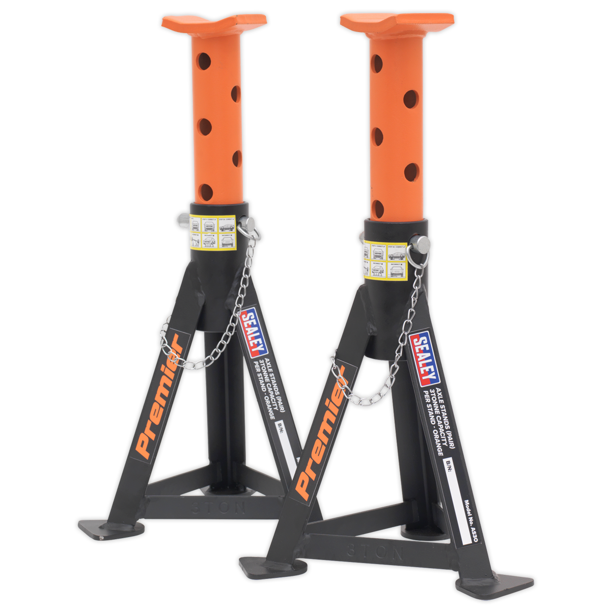 Premier Axle Stands, 3 Tonne Capacity per Stand, Orange (AS3O)