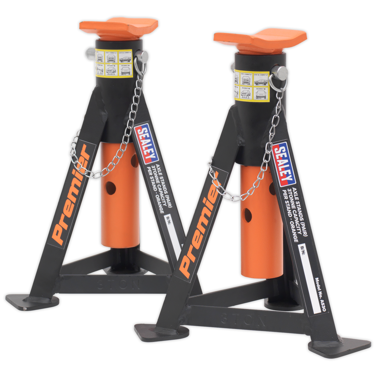 Premier Axle Stands, 3 Tonne Capacity per Stand, Orange (AS3O)