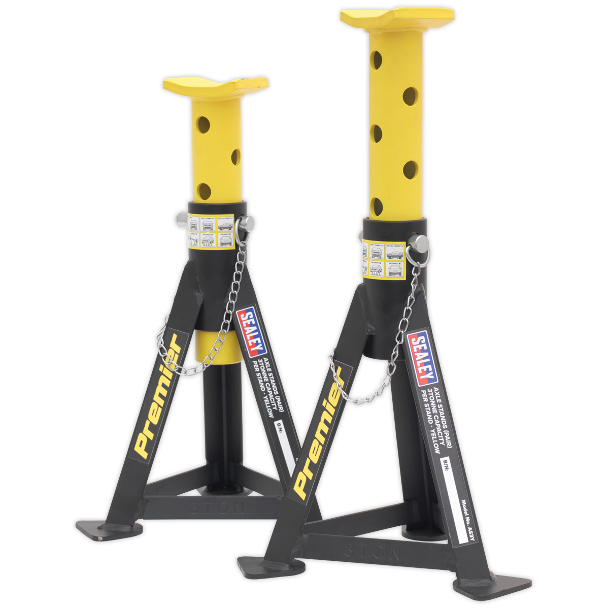 Premier Axle Stands, 3 Tonne Capacity per Stand, Yellow (AS3Y)
