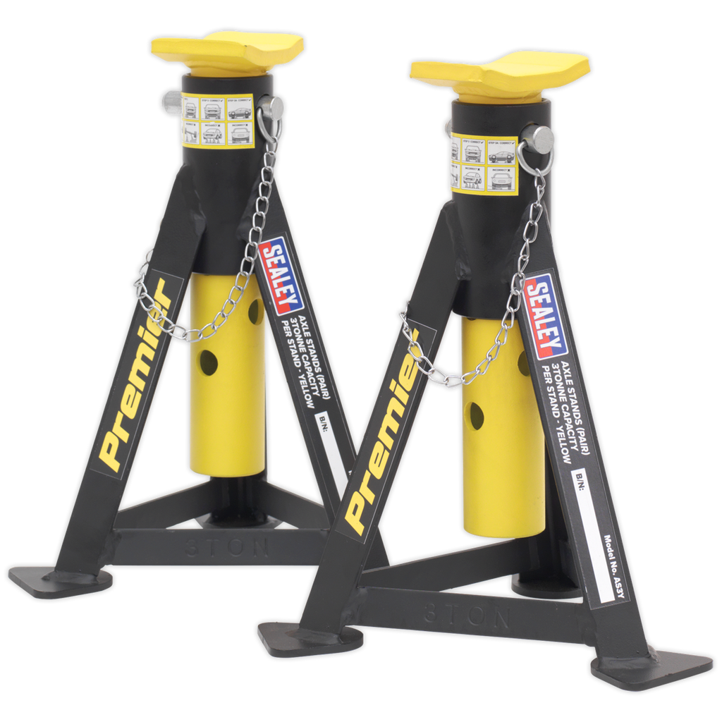 Premier Axle Stands, 3 Tonne Capacity per Stand, Yellow (AS3Y)