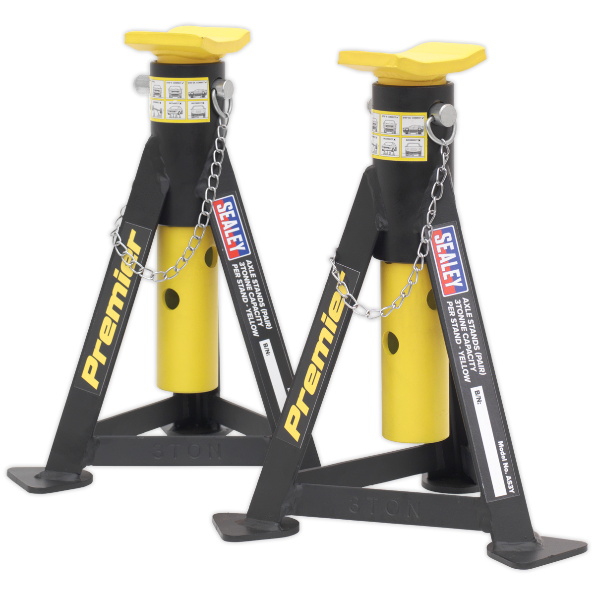 Premier Axle Stands (Pair) 3 Tonne Capacity per Stand - Yellow