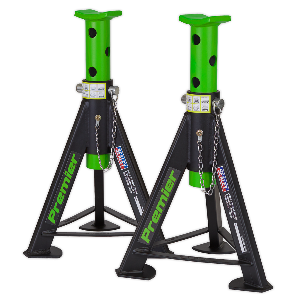 Premier Axle Stands, 6 Tonne Capacity per Stand, Green (AS6G)