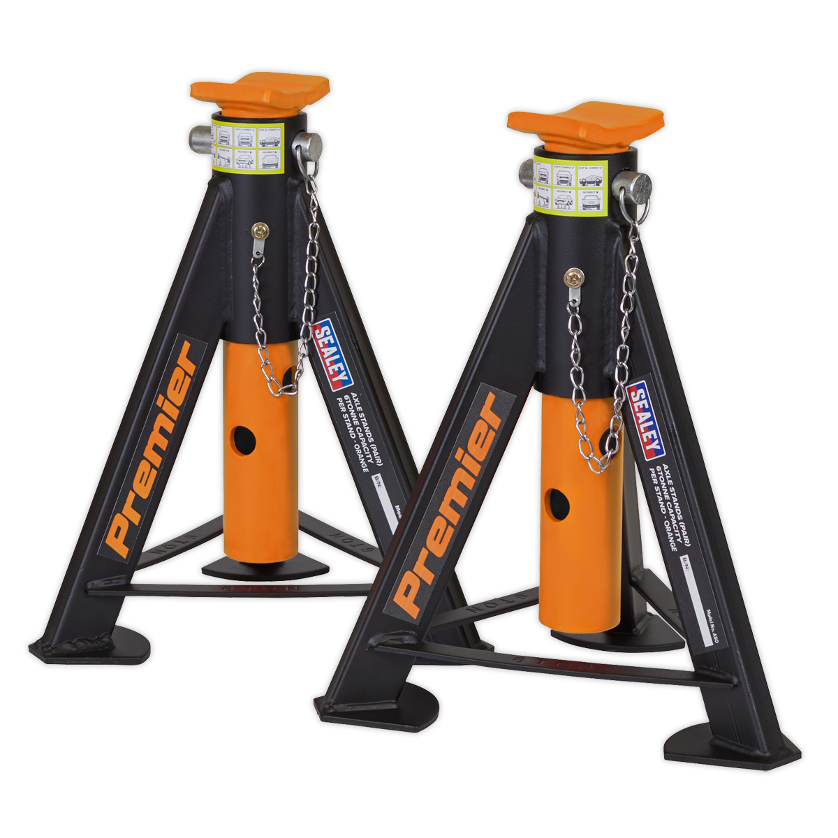 Premier Axle Stands, 6 Tonne Capacity per Stand, Orange (AS3O)