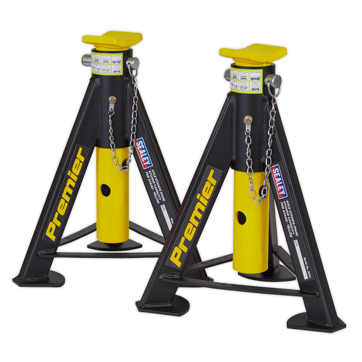 Premier Axle Stands, 6 Tonne Capacity per Stand, Yellow (AS6Y)