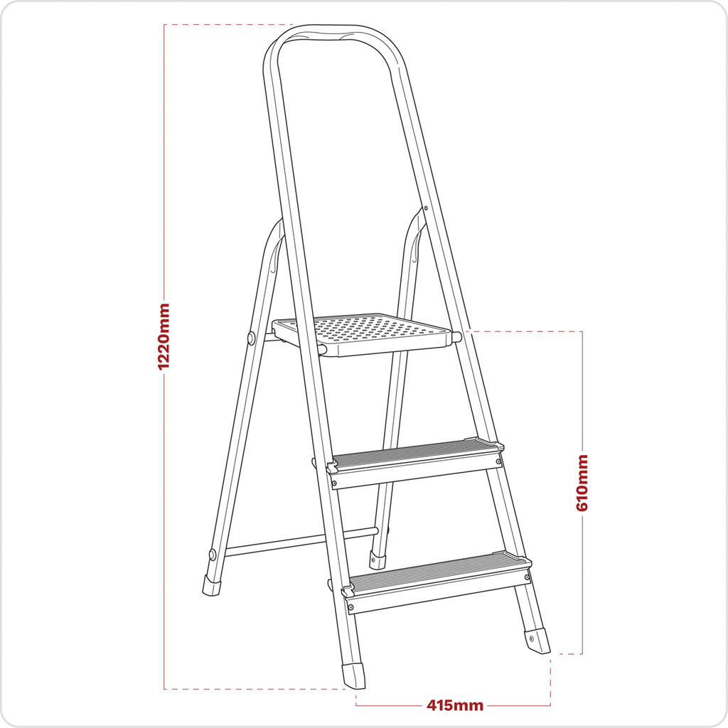 Step Ladder 3-Tread Aluminium - EN 131