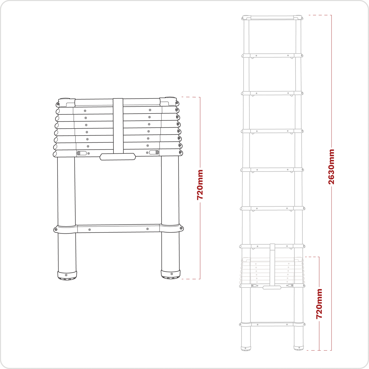 Telescopic Ladder 9-Tread Aluminium - EN 131