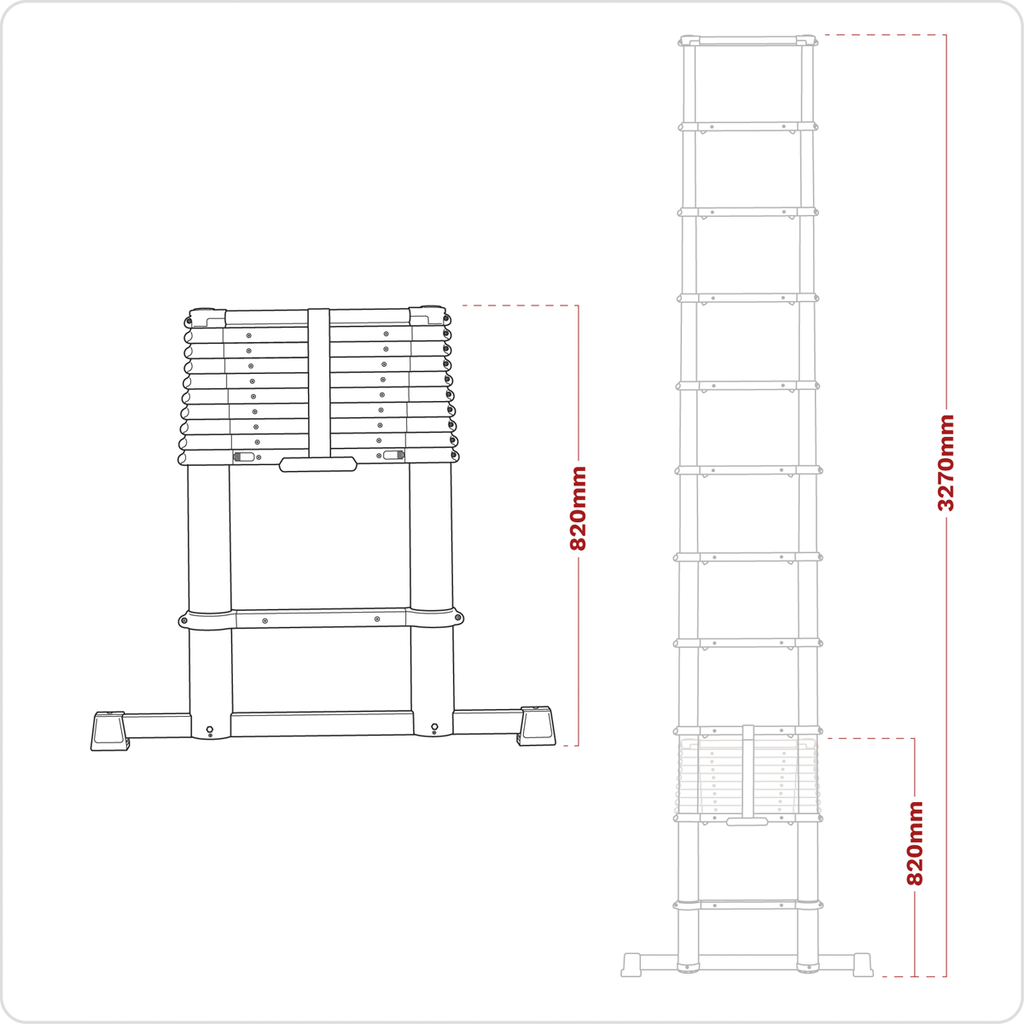 Aluminium Professional Telescopic Ladder 11-Tread - EN 131