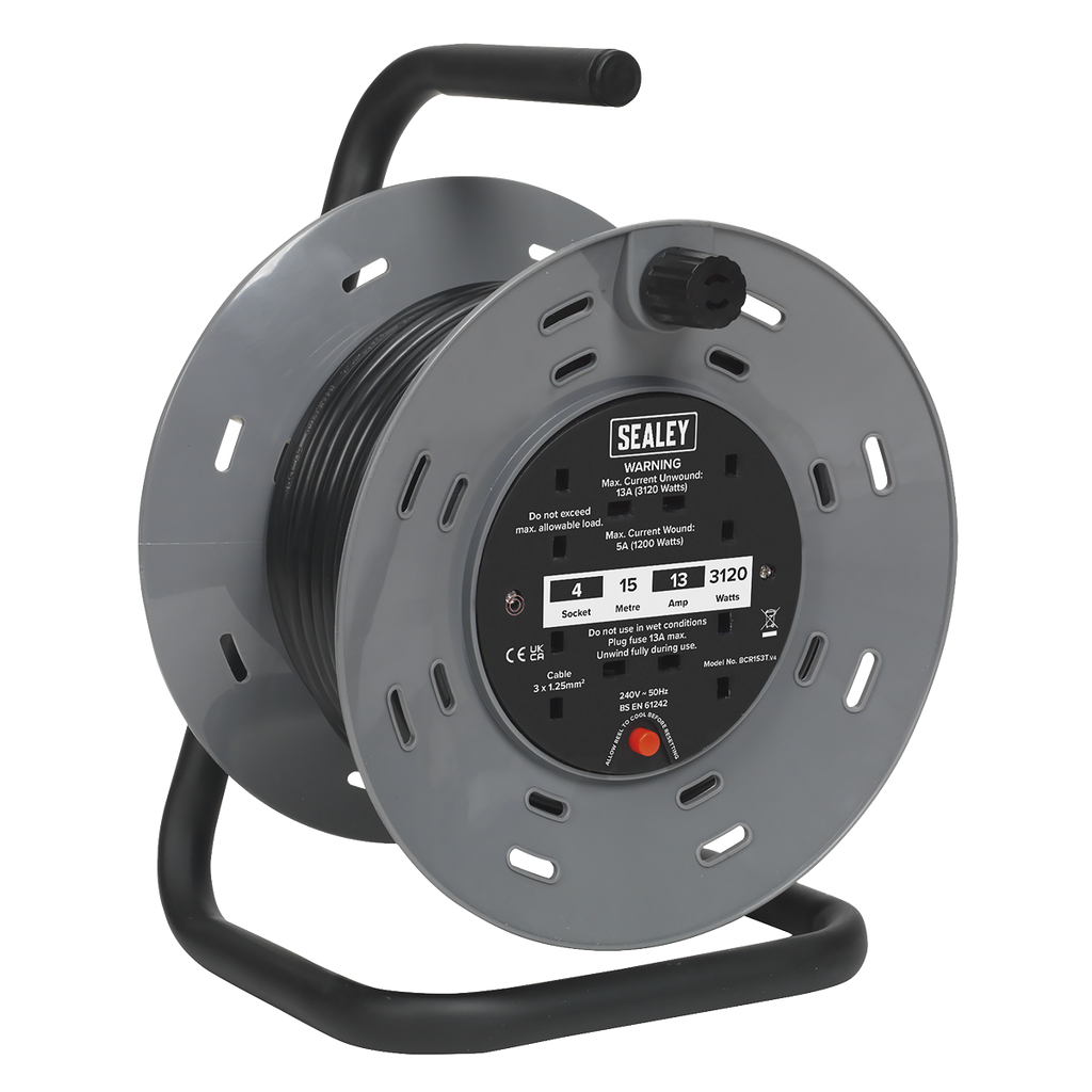 15m Cable Reel with Thermal Trip 4 x 230V