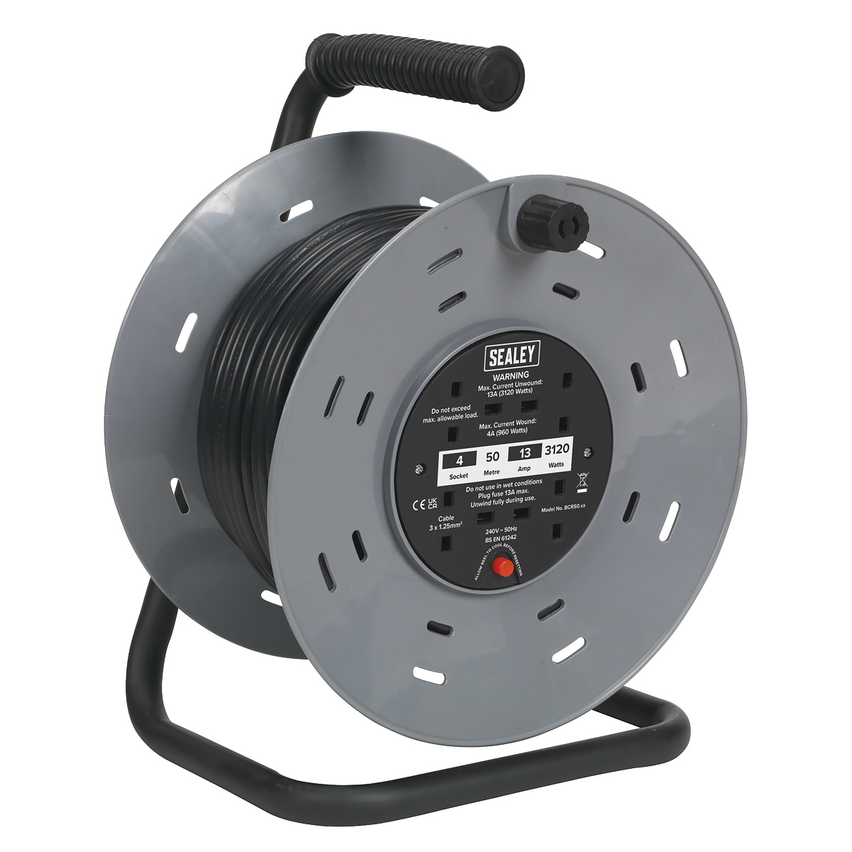 50m Cable Reel with Thermal Trip 4 x 230V