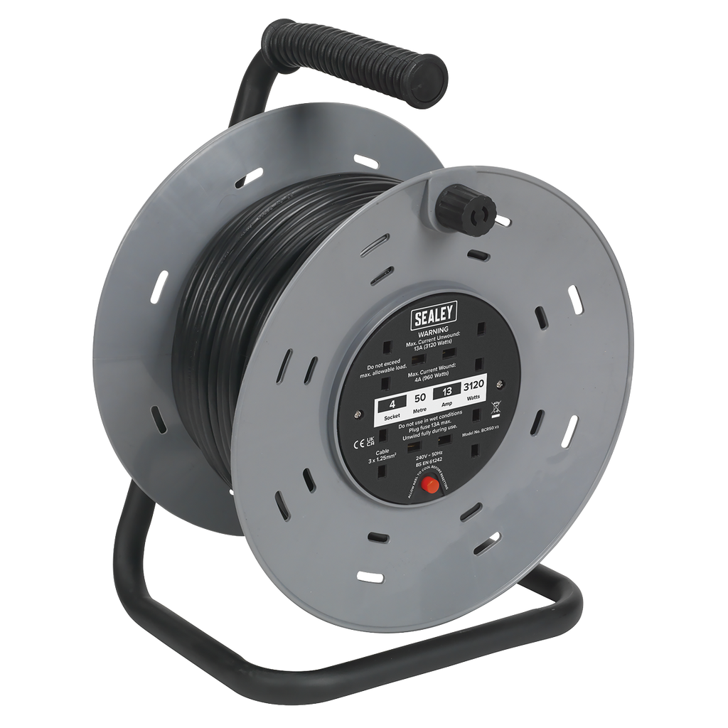 50m Cable Reel with Thermal Trip 4 x 230V