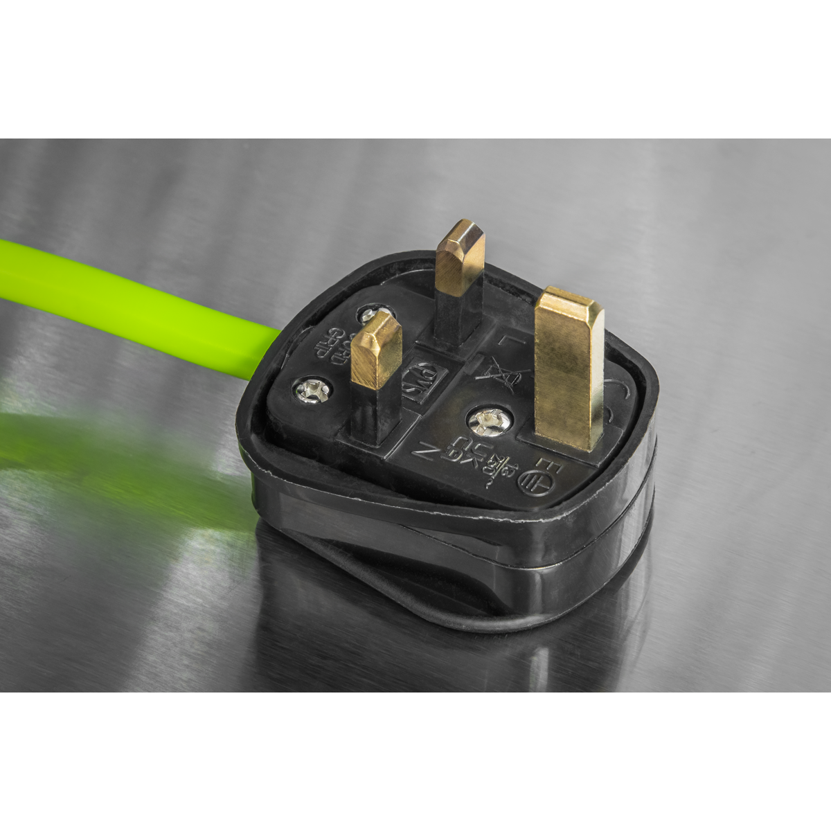 50m Cable Reel with Thermal Trip 4 x 230V - Hi-Vis Green