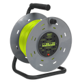 50m Cable Reel with Thermal Trip 4 x 230V - Hi-Vis Green
