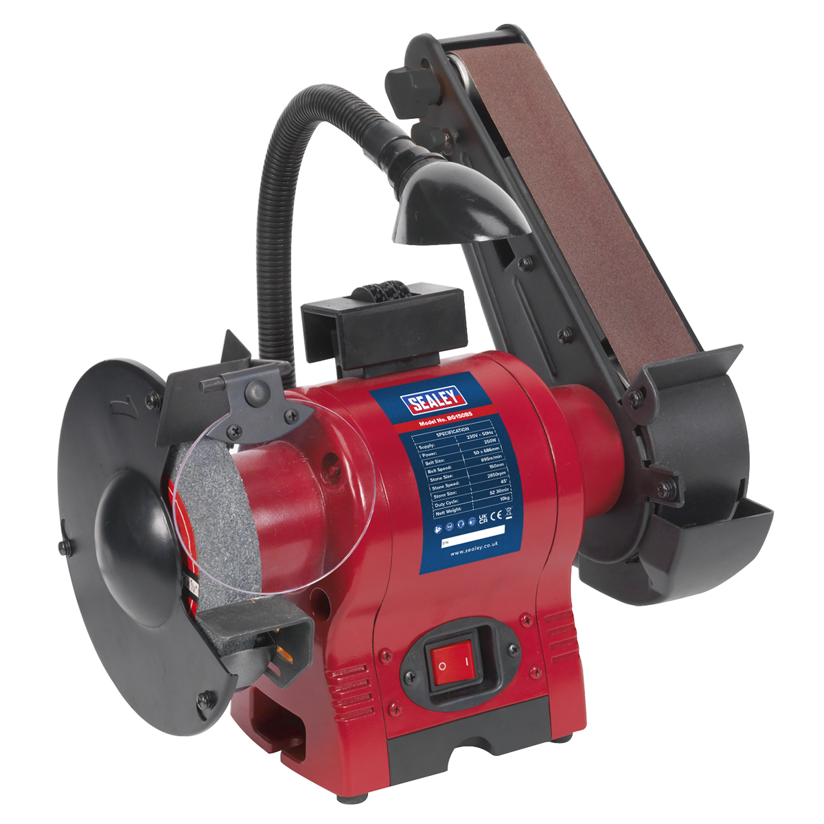 Sealey BG150BS Bench Grinder with 50mm Belt Sander and Worklight 150mm 250W 230V