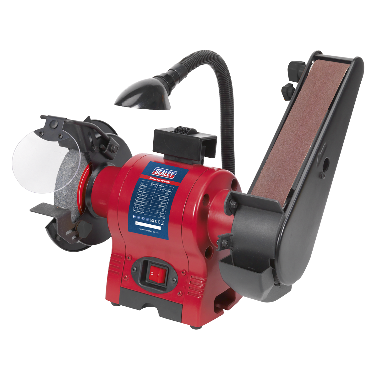Sealey BG150BS Bench Grinder with 50mm Belt Sander and Worklight 150mm 250W 230V