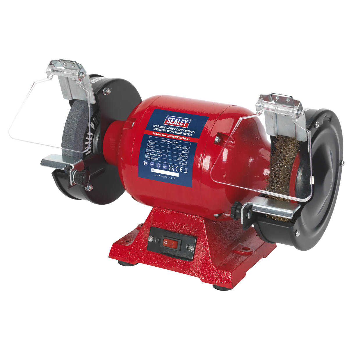 Heavy-Duty 150mm Bench Grinder with Wire Wheel 450W/230V (Factory Refurbished A)