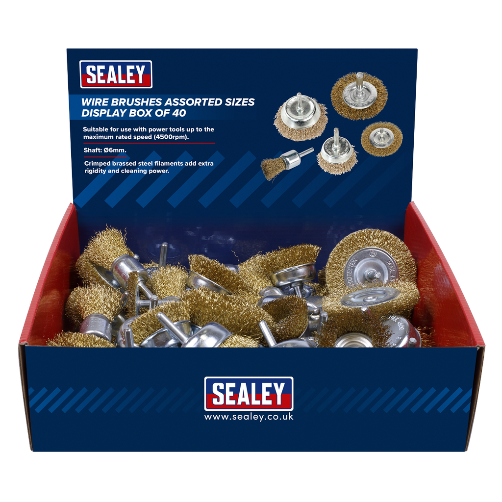 Crimped Wire Brushes Assorted Sizes - Display Box of 40
