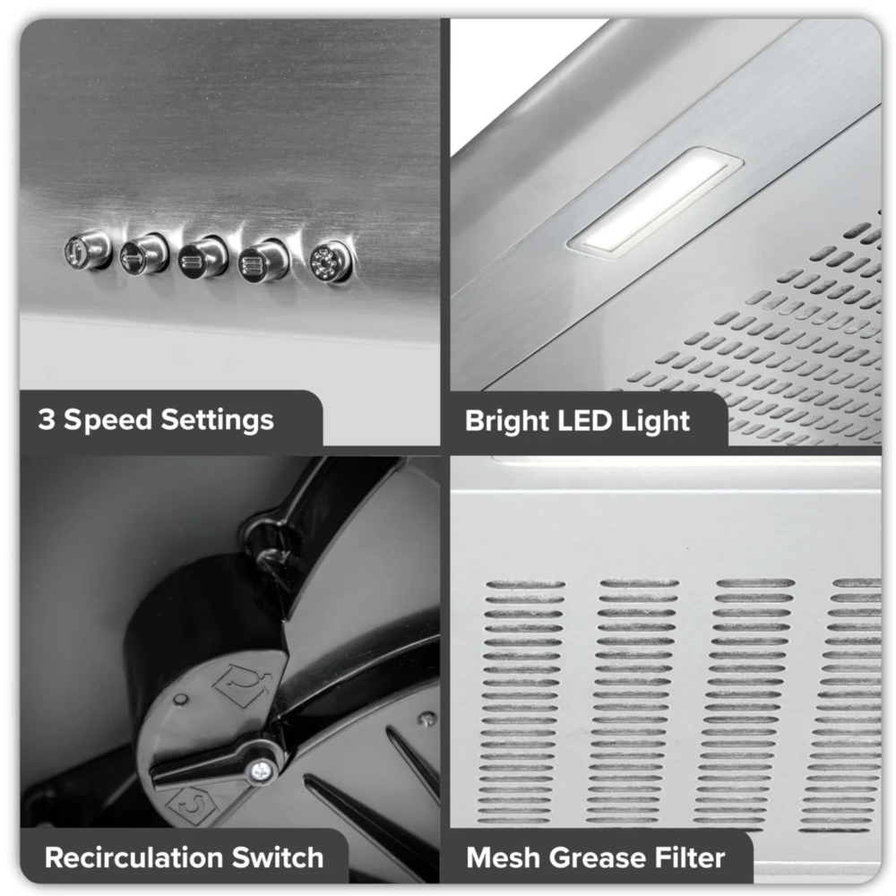 Baridi DH108 Visor Electric Cooker Extractor Fan Hood with Carbon Filter 60cm, LED Light, Stainless Steel