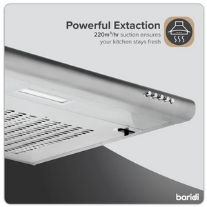 Baridi DH108 Visor Electric Cooker Extractor Fan Hood with Carbon Filter 60cm, LED Light, Stainless Steel