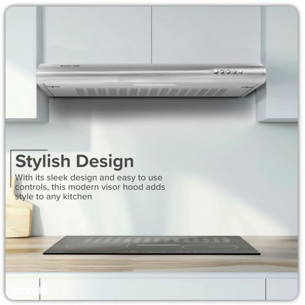 Baridi DH108 Visor Electric Cooker Extractor Fan Hood with Carbon Filter 60cm, LED Light, Stainless Steel