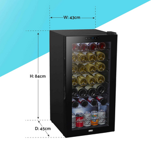Baridi DH10 Wine Cooler Fridge with Digital Touchscreen Controls, LED Light, 28 Bottle Capacity, Black