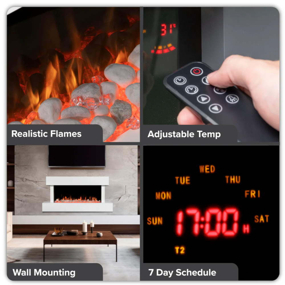 Baridi DH113 Electric Fire Place 46" with LED Frame Effect, Wall Mounted, White