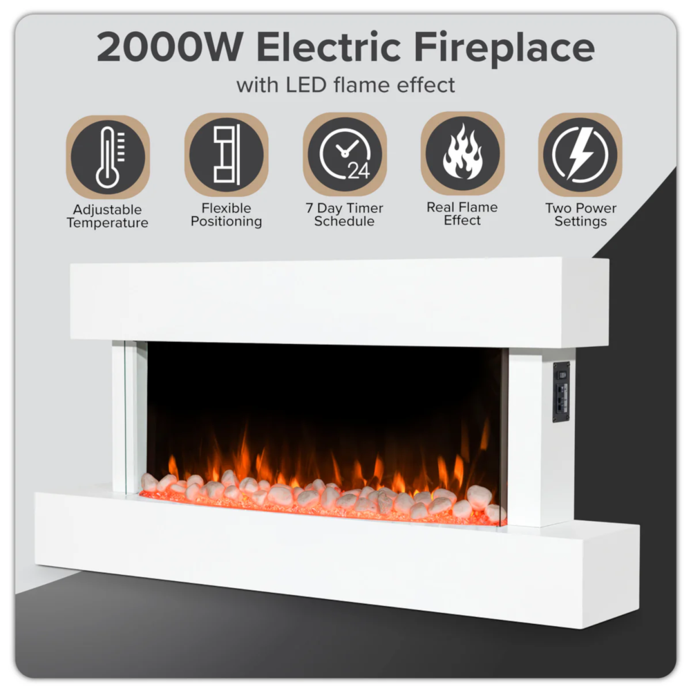 Baridi DH113 Electric Fire Place 46" with LED Frame Effect, Wall Mounted, White