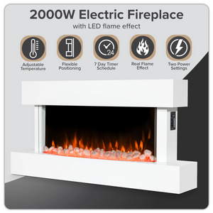 Baridi DH113 Electric Fire Place 46" with LED Frame Effect, Wall Mounted, White
