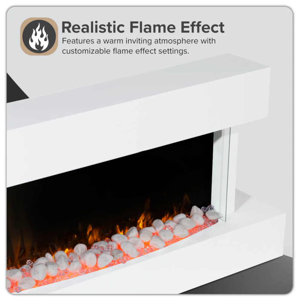 Baridi DH113 Electric Fire Place 46" with LED Frame Effect, Wall Mounted, White