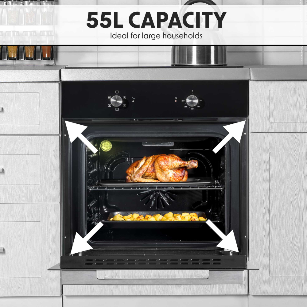 Baridi DH124 Built-in Fan Assisted Integrated Electric Oven 60cm, 55 Litre Capacity, 5 Functions, Black