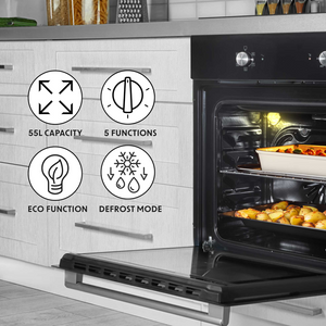 Baridi DH124 Built-in Fan Assisted Integrated Electric Oven 60cm, 55 Litre Capacity, 5 Functions, Black