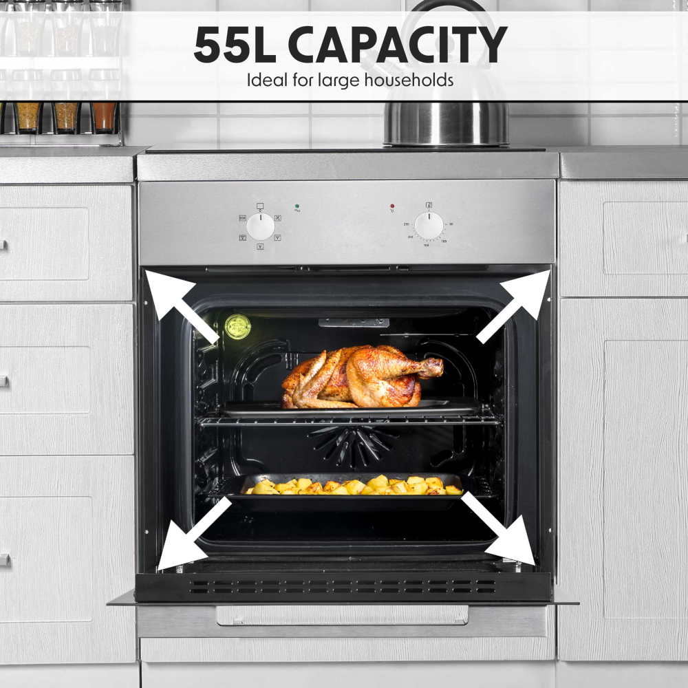 Baridi DH125 Built-in Fan Assisted Integrated Electric Oven 60cm, 55 Litre Capacity, 5 Functions, Stainless Steel