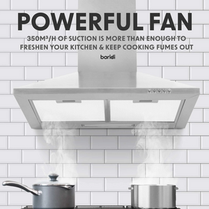 Baridi DH126 Chimney Style Electric Cooker Extractor Hood with Carbon Filters 60cm, LED Light, Stainless Steel