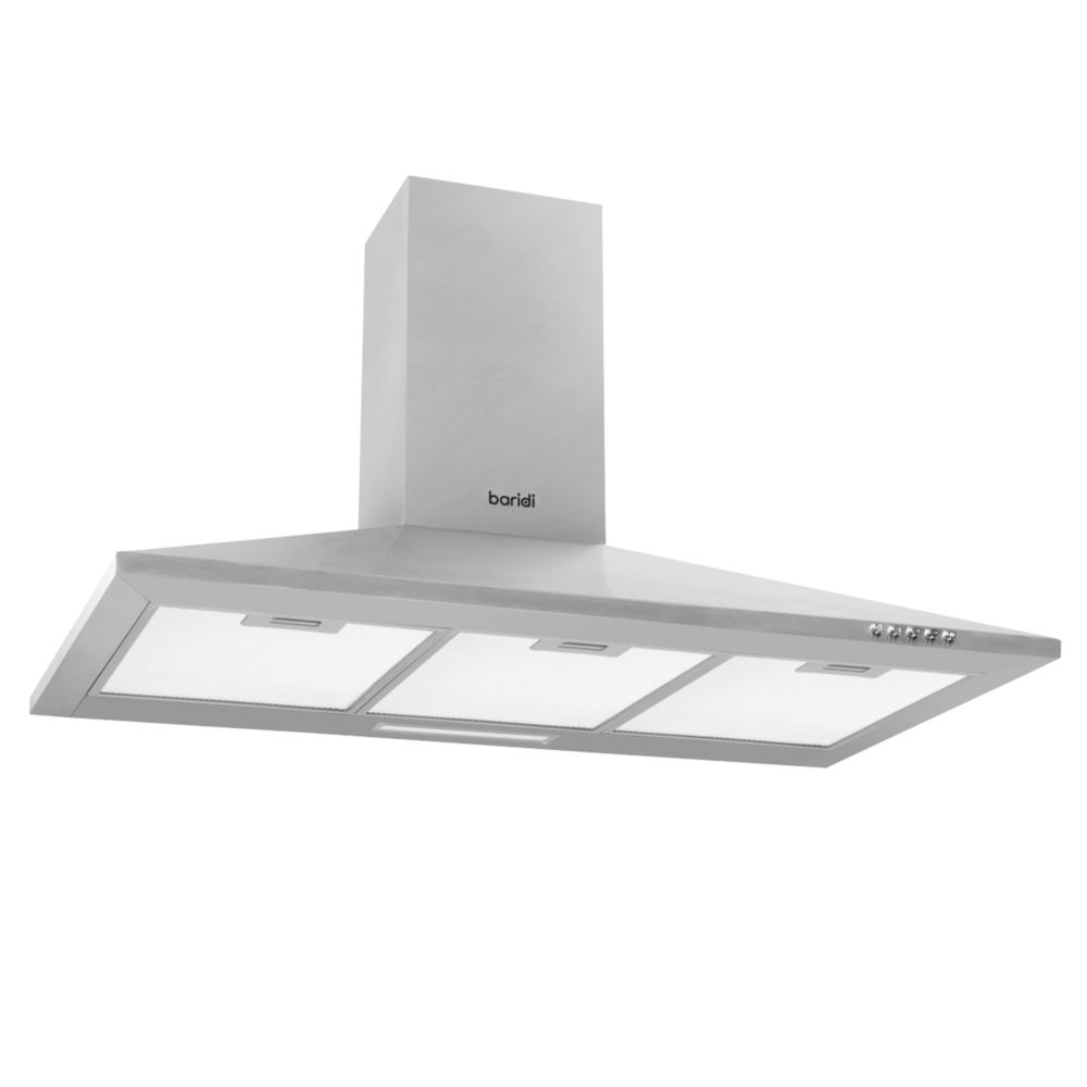 Baridi DH127 Chimney Style Electric Cooker Extractor Hood with Carbon Filters 90cm, LED Light, Stainless Steel