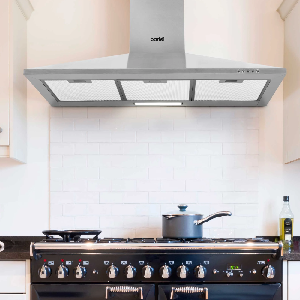 Baridi DH127 Chimney Style Electric Cooker Extractor Hood with Carbon Filters 90cm, LED Light, Stainless Steel