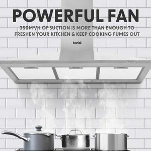 Baridi DH127 Chimney Style Electric Cooker Extractor Hood with Carbon Filters 90cm, LED Light, Stainless Steel