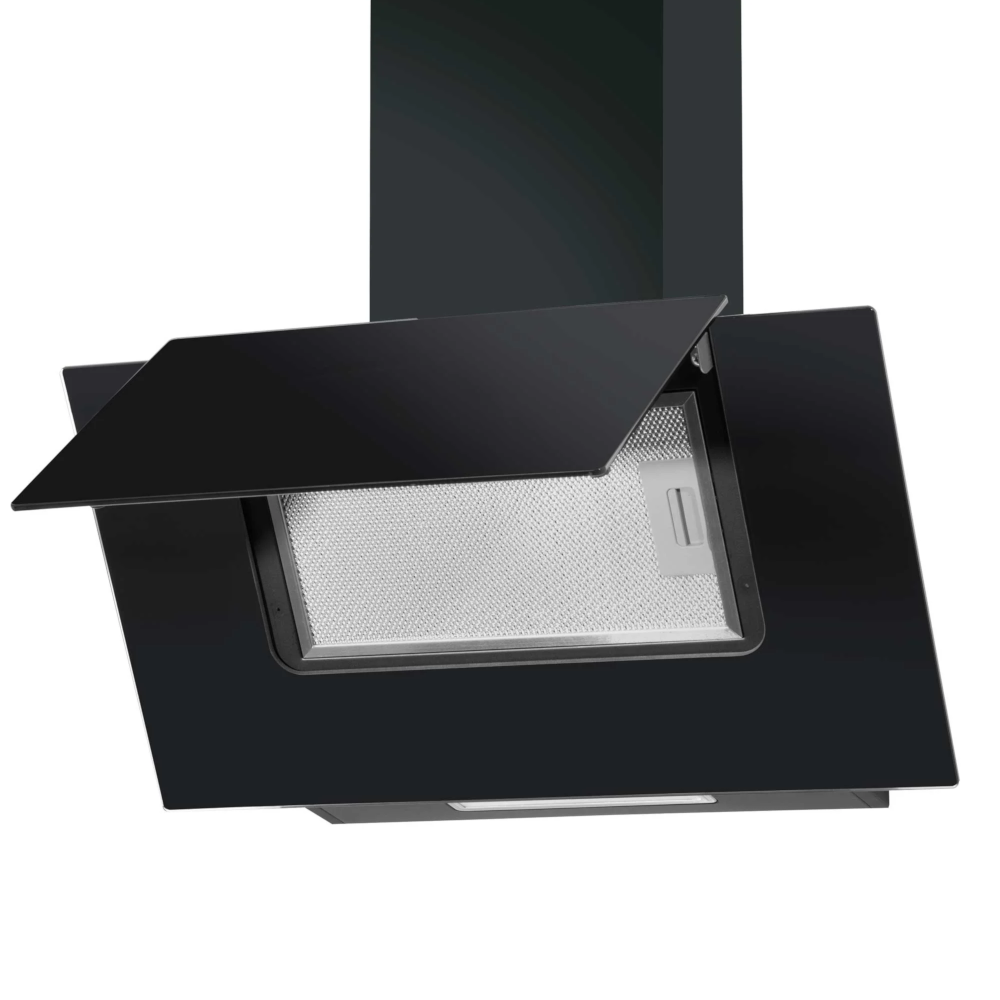 Baridi DH129 Angled Glass Electric Cooker Extractor Hood with Carbon Filters 60cm, Black