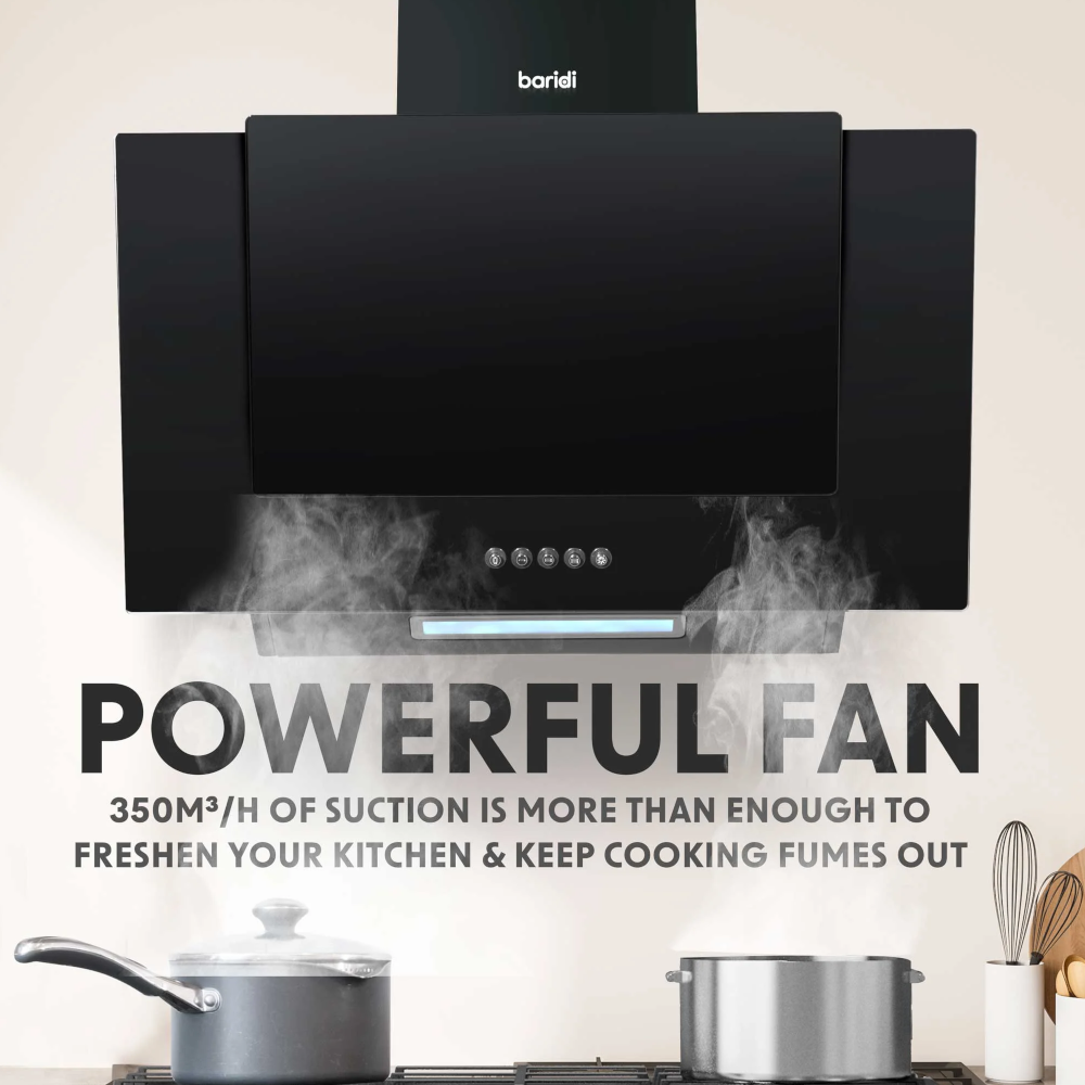 Baridi DH129 Angled Glass Electric Cooker Extractor Hood with Carbon Filters 60cm, Black