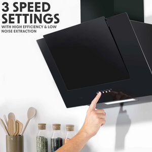 Baridi DH129 Angled Glass Electric Cooker Extractor Hood with Carbon Filters 60cm, Black