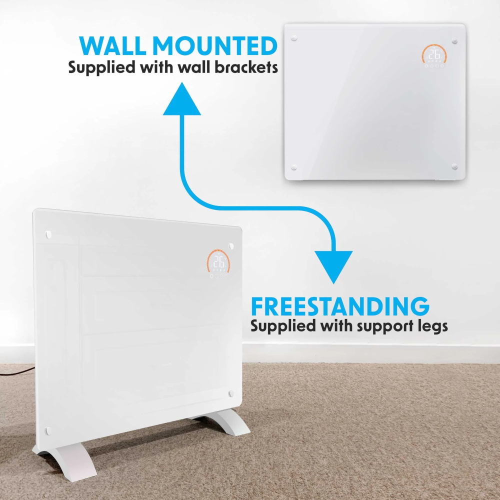 Baridi DH136 Electric Glass Panel Radiator Heater with 24/7 Timer, Wi-Fi Enabled, Remote Control, 1000W, White