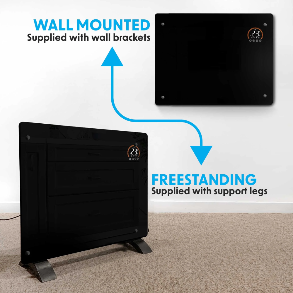 Baridi DH137 Electric Glass Panel Radiator Heater with 24/7 Timer, Wi-Fi Enabled, Remote Control, 1500W, Black