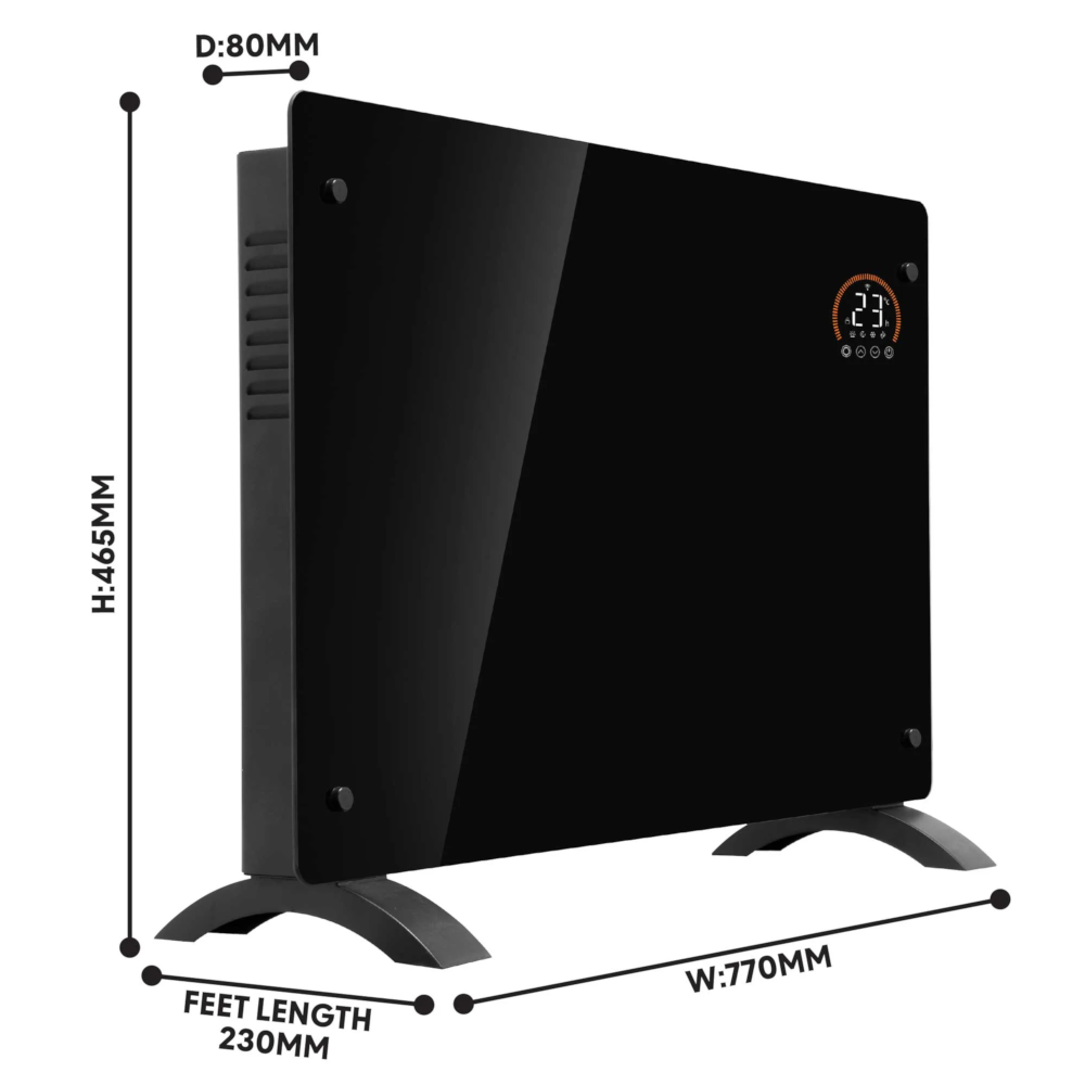 Baridi DH139 Electric Glass Panel Radiator Heater with 24/7 Timer, Wi-Fi Enabled, Remote Control, 2000W, Black