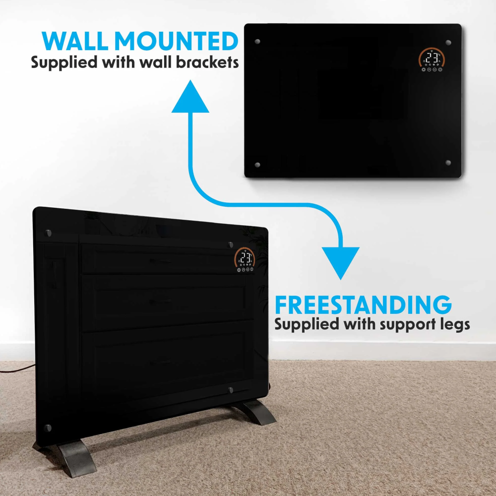 Baridi DH139 Electric Glass Panel Radiator Heater with 24/7 Timer, Wi-Fi Enabled, Remote Control, 2000W, Black