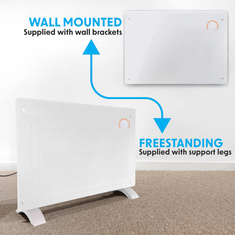 Baridi DH140 Electric Glass Panel Radiator Heater with 24/7 Timer, Wi-Fi Enabled, Remote Control, 2000W, White