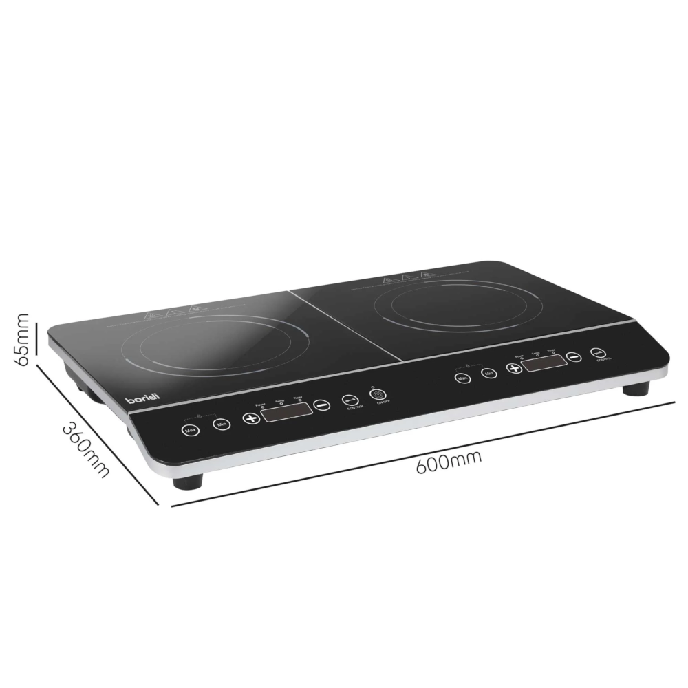 Baridi DH146 Portable Induction Cooker Hob with 2 Cooking Zones 60cm, 10 Power Settings, Timer Function, Black