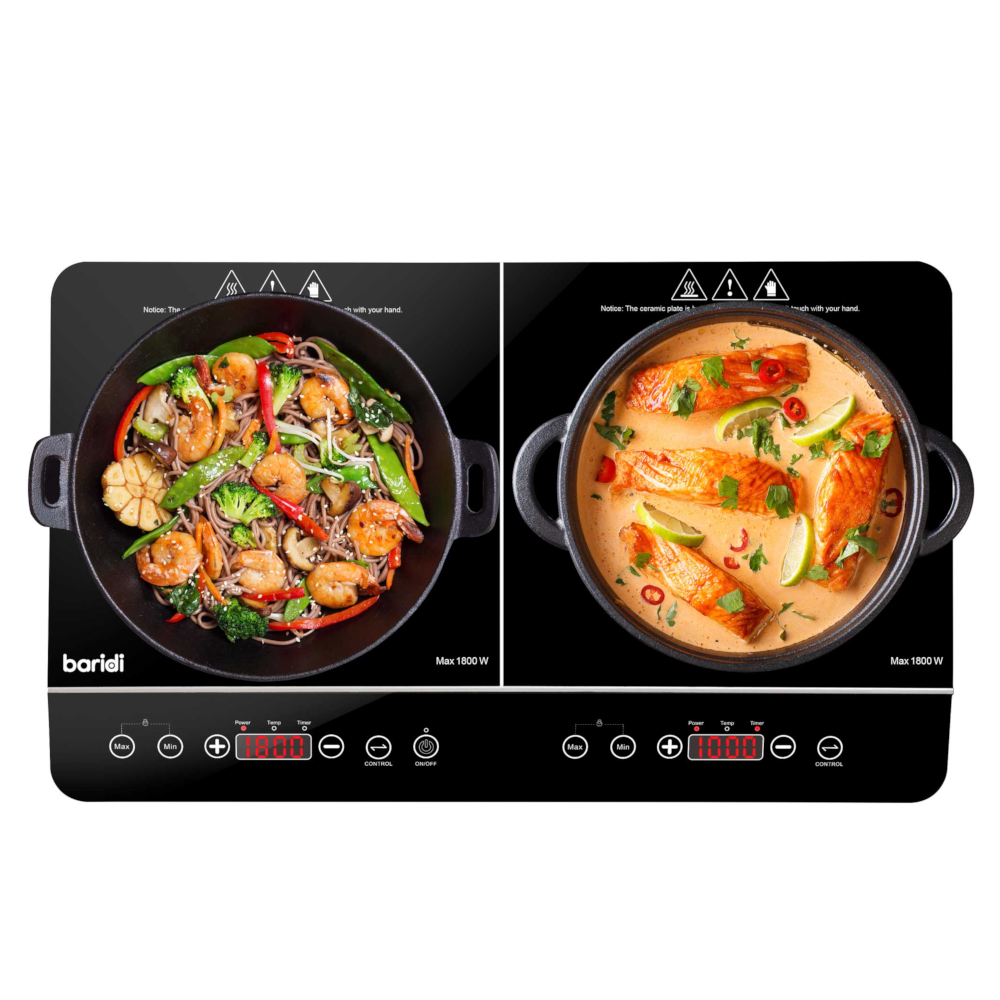 Baridi DH146 Portable Induction Cooker Hob with 2 Cooking Zones 60cm, 10 Power Settings, Timer Function, Black