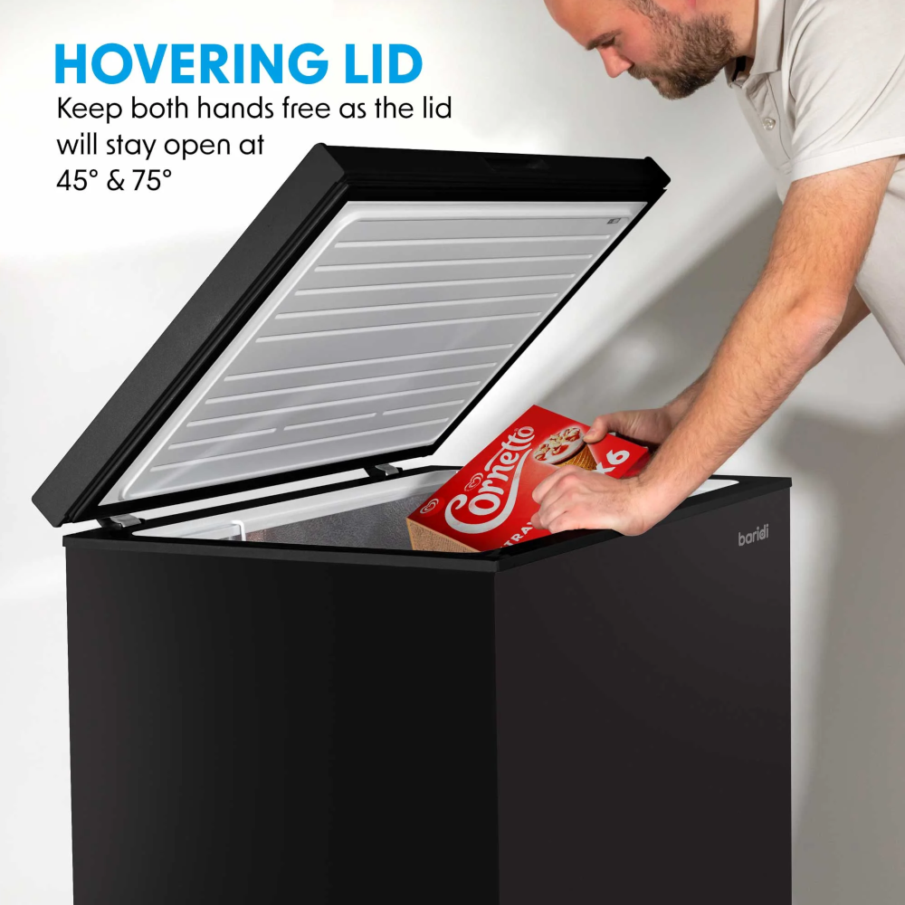 Baridi DH151 DH152 DH153 Freestanding Chest Freezer, Adjustable Thermostat, Black