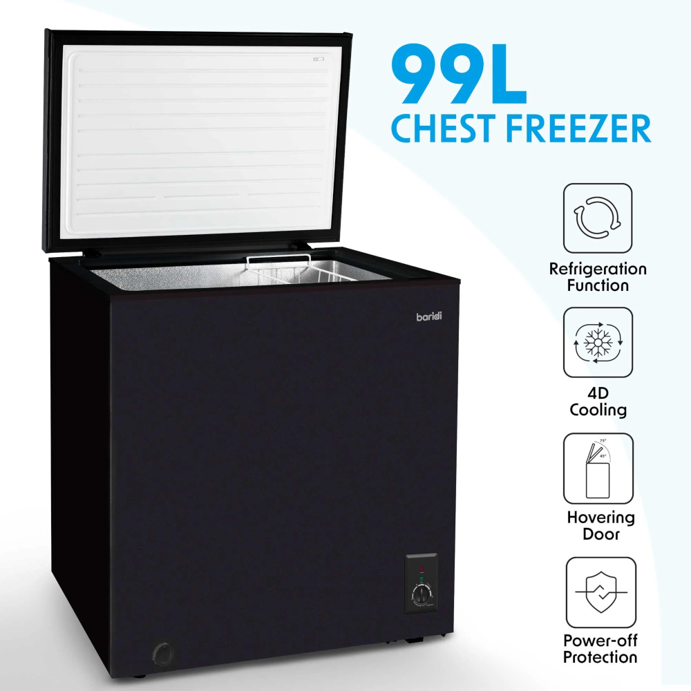 Baridi DH153 Freestanding Chest Freezer, Adjustable Thermostat, 99 Litre Capacity, Black