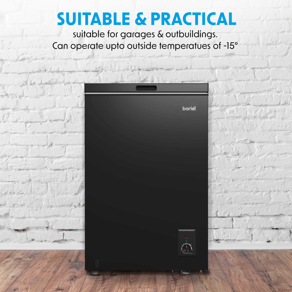 Baridi DH153 Freestanding Chest Freezer, Adjustable Thermostat, 99 Litre Capacity, Black