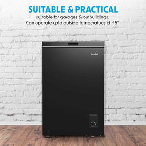 Baridi DH153 Freestanding Chest Freezer, Adjustable Thermostat, 99 Litre Capacity, Black